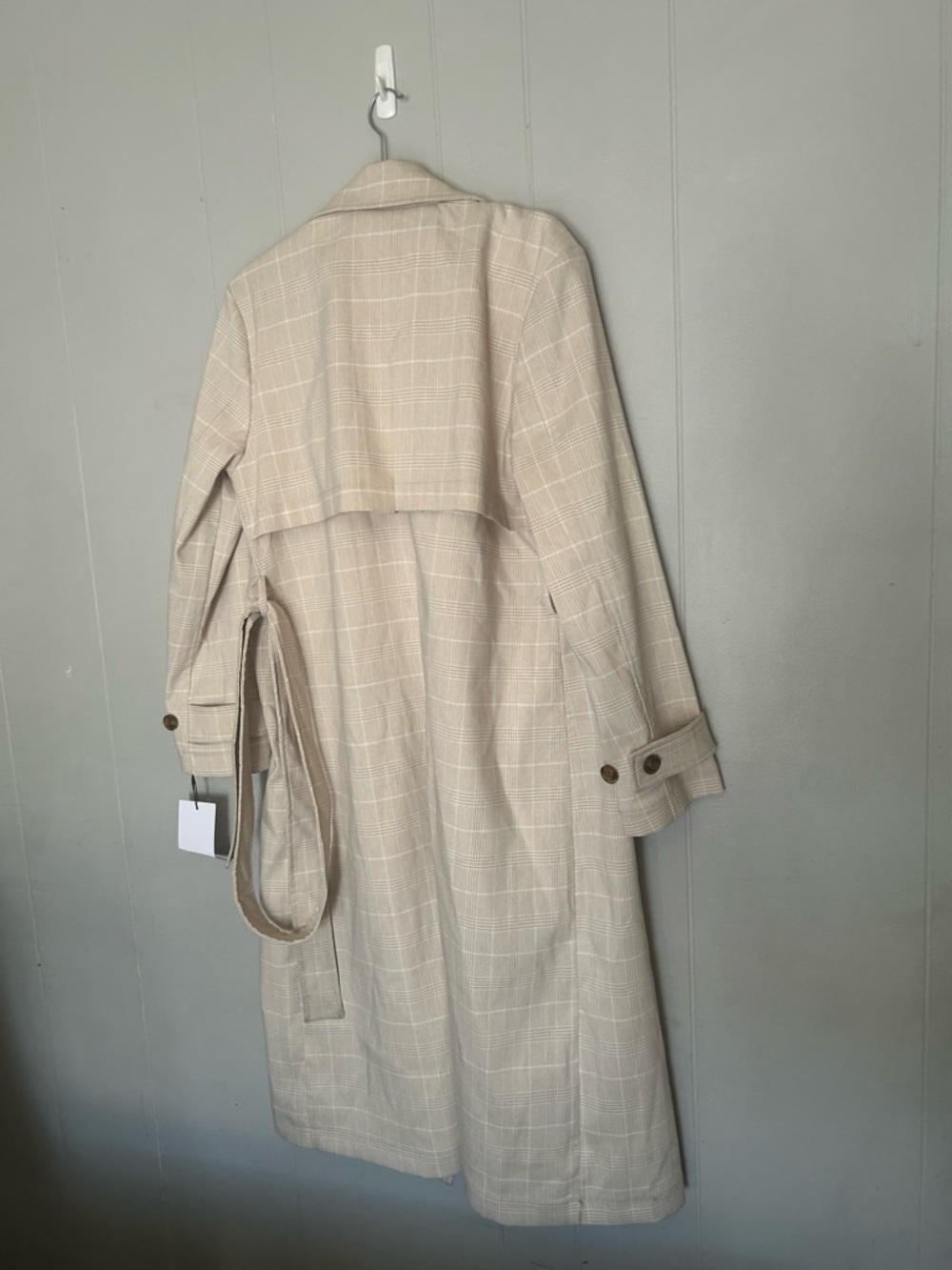 Bagatelle Collection Plaid Trench Coat Beige Double Breasted Belted Size L - Picture 3 of 6